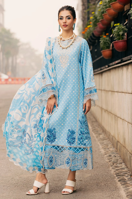 Pakistani Charizma Swiss Voile Embroidered Unstitched Three Piece - Carolina Blue