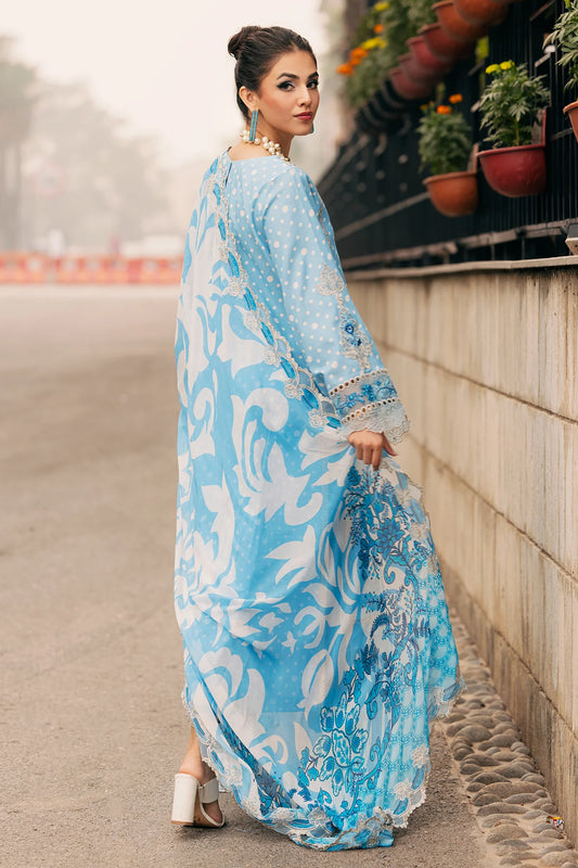 Pakistani Charizma Swiss Voile Embroidered Unstitched Three Piece - Carolina Blue