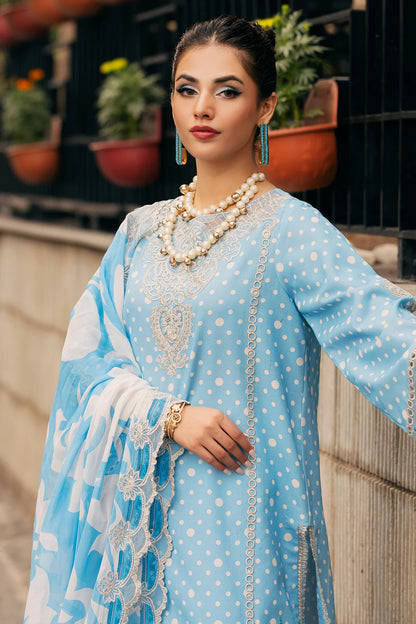 Pakistani Charizma Swiss Voile Embroidered Unstitched Three Piece - Carolina Blue