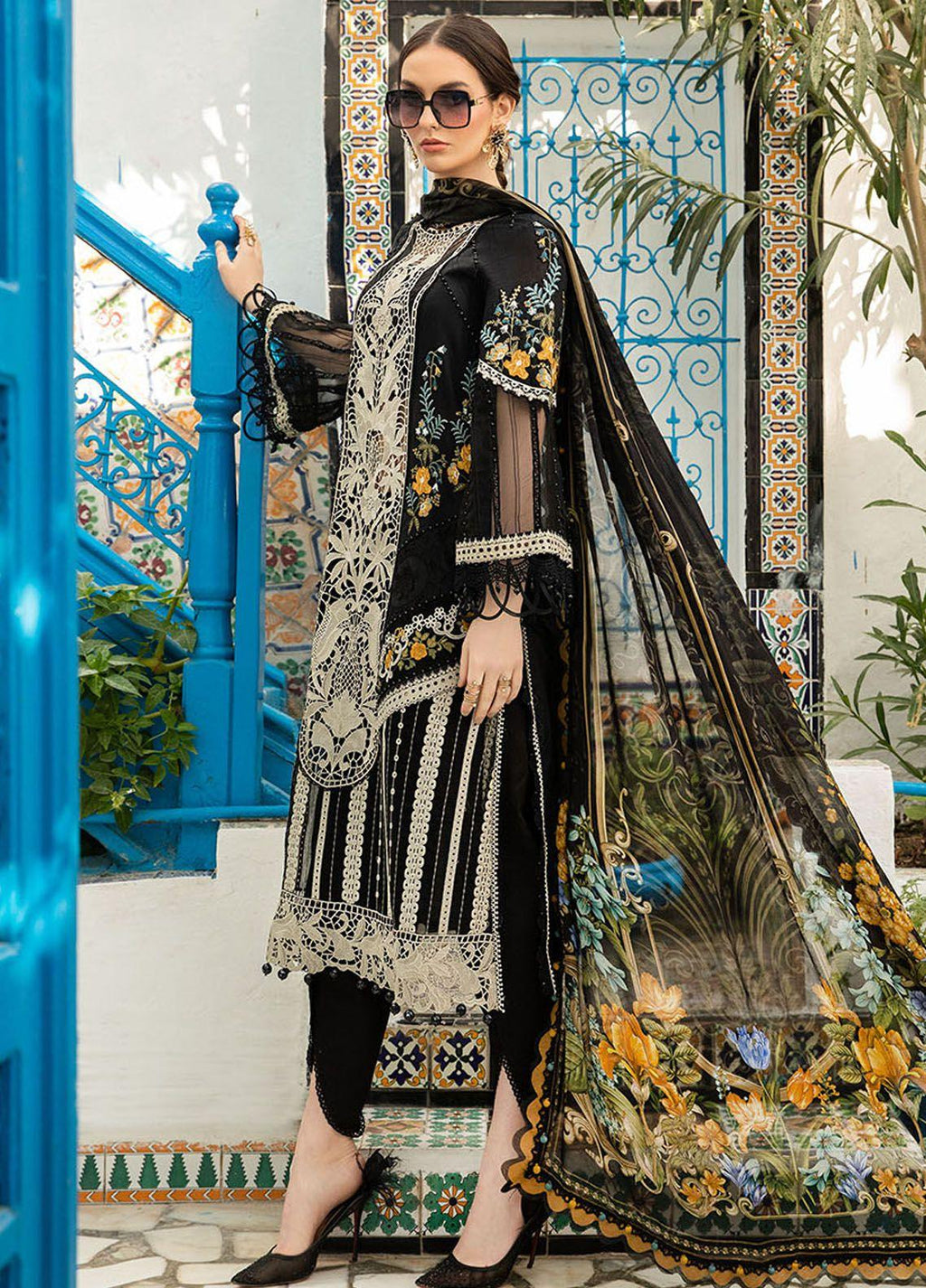 Pakistani Maria B Embroidered Lawn Unstitched Three Piece - Black