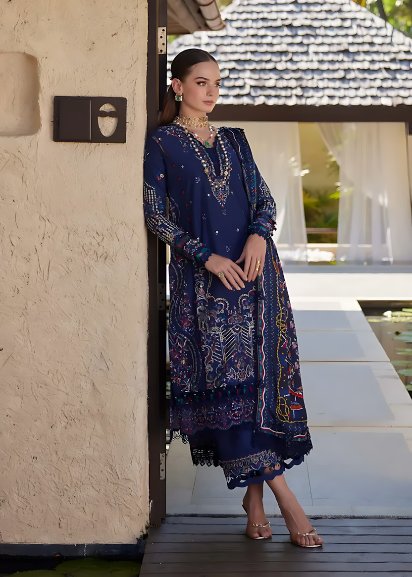 Pakistani Kanwal Malik Ariya Lawn Unstitched Three Piece - Hippie Blue