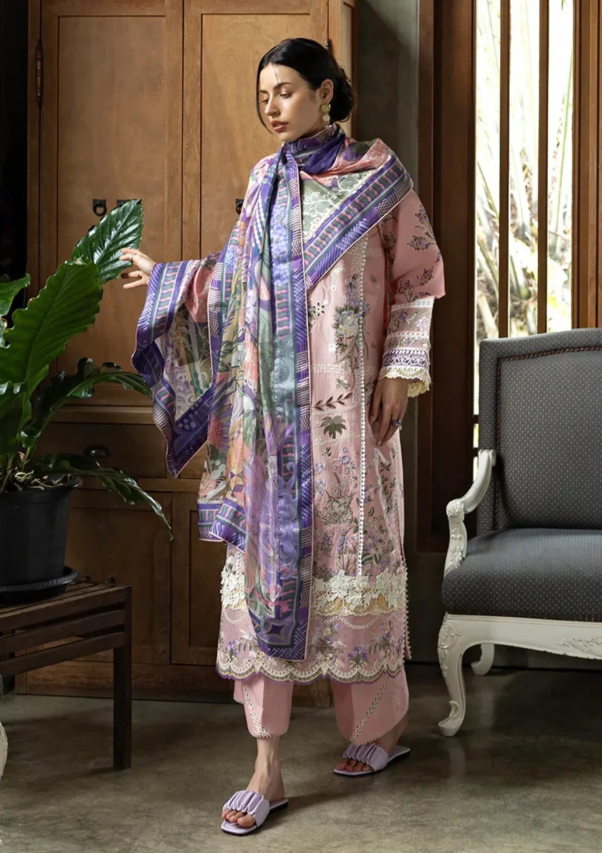 Pakistani Eastern Lawn Three Piece Suit - Pink