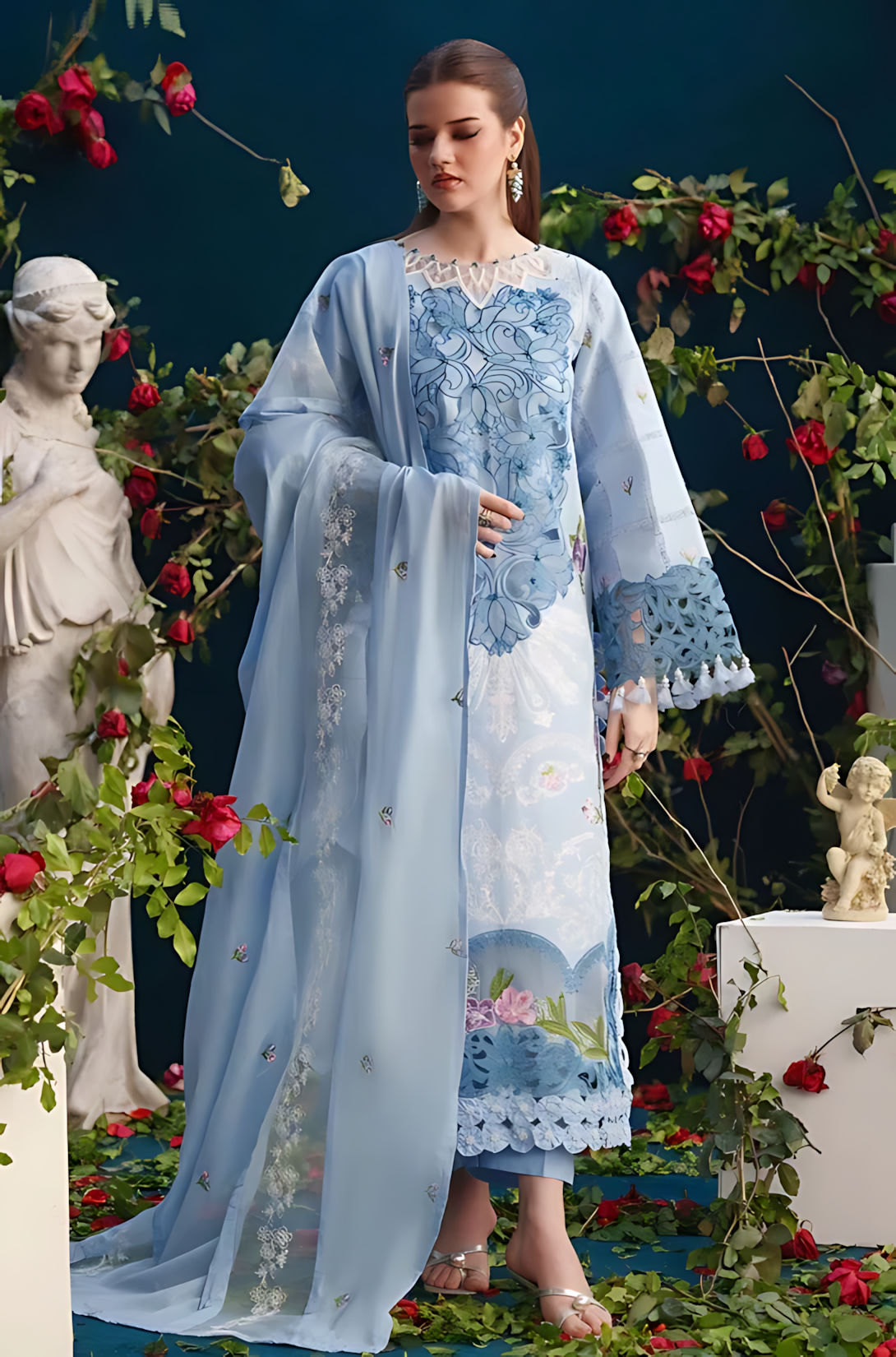 Pakistani Parishay Unstitched Lawn Three Piece - Blue Yonder