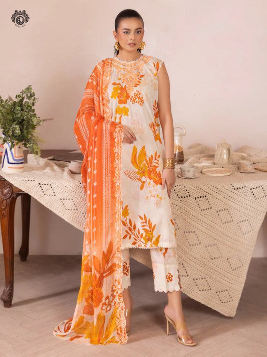 Pakistani Ziva by Gulljee Digital Printed Lawn Unstitched Three Piece - Pearl Bush