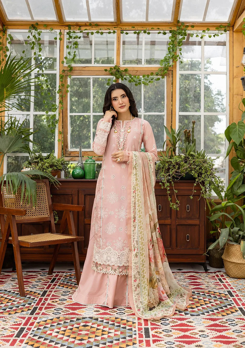 Pakistani Elaf Chikankari Embroidered Lawn Unstitched Three Piece - Forever Blush