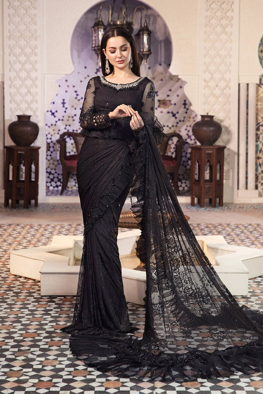Pakistani Maria B Premium Chiffon Unstitched Three Piece - Black