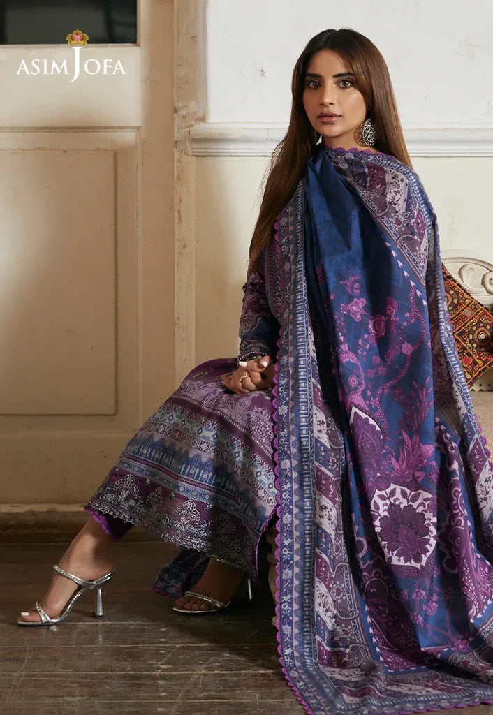 Pakistani Rania by Asim Jofa Lawn Unstitched Three Piece - Viola Purple