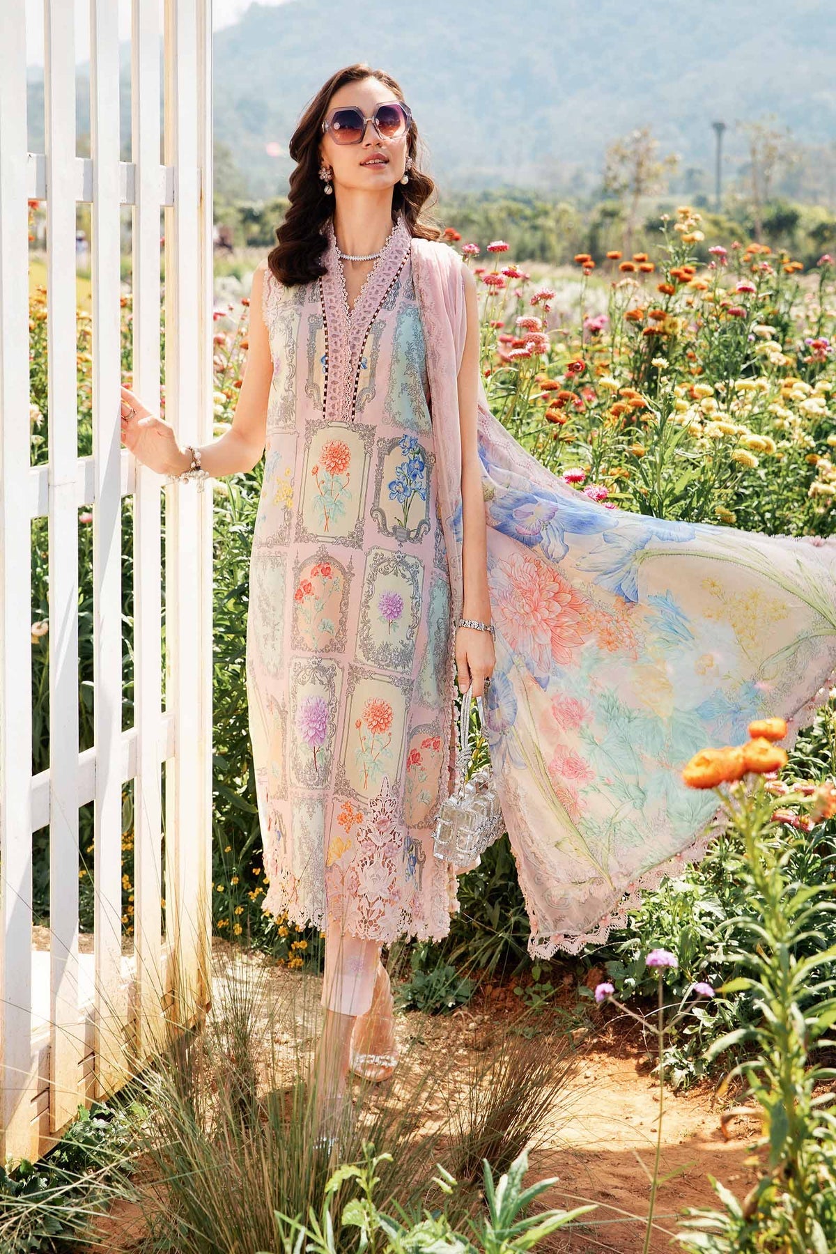 Pakistani Maria B Printed Unstitched Lawn Premium Three Piece - Pink