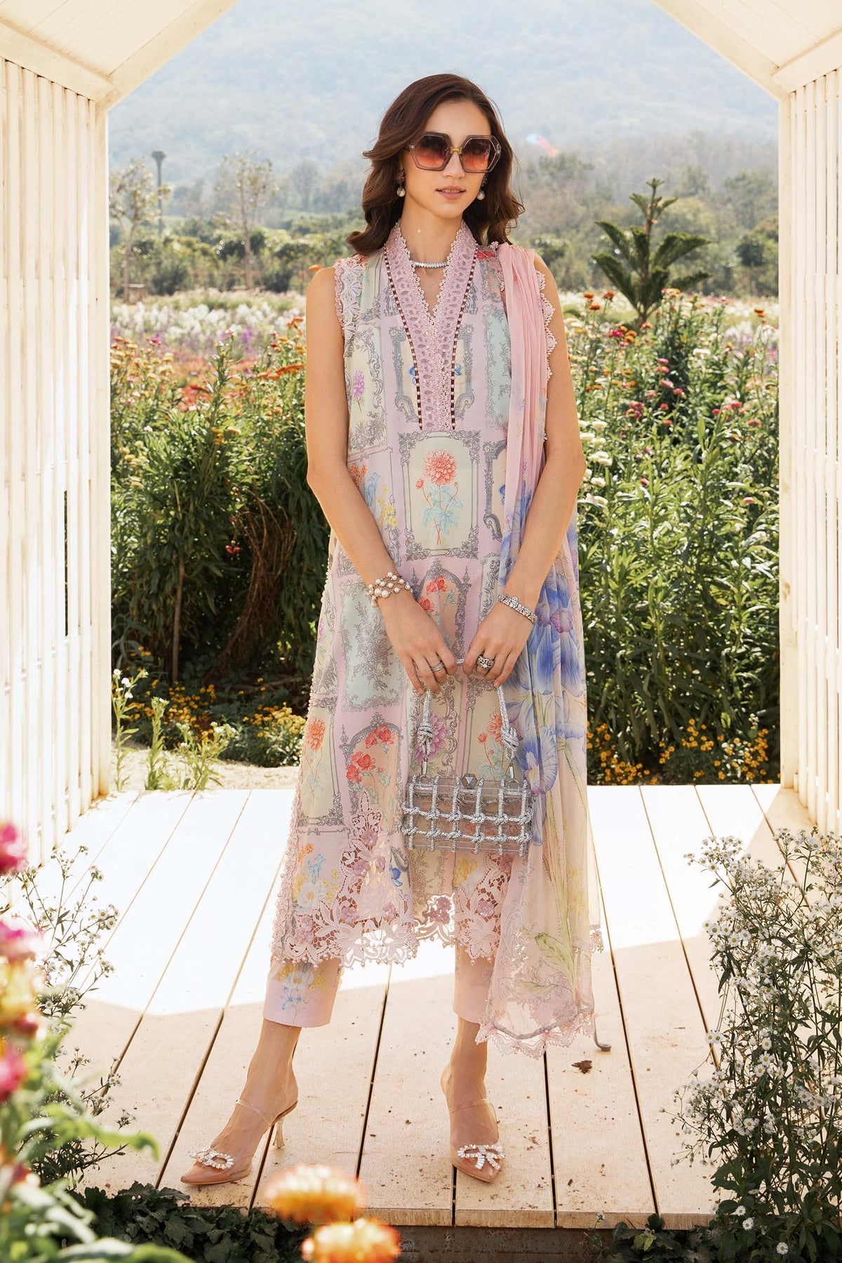 Pakistani Maria B Printed Unstitched Lawn Premium Three Piece - Pink