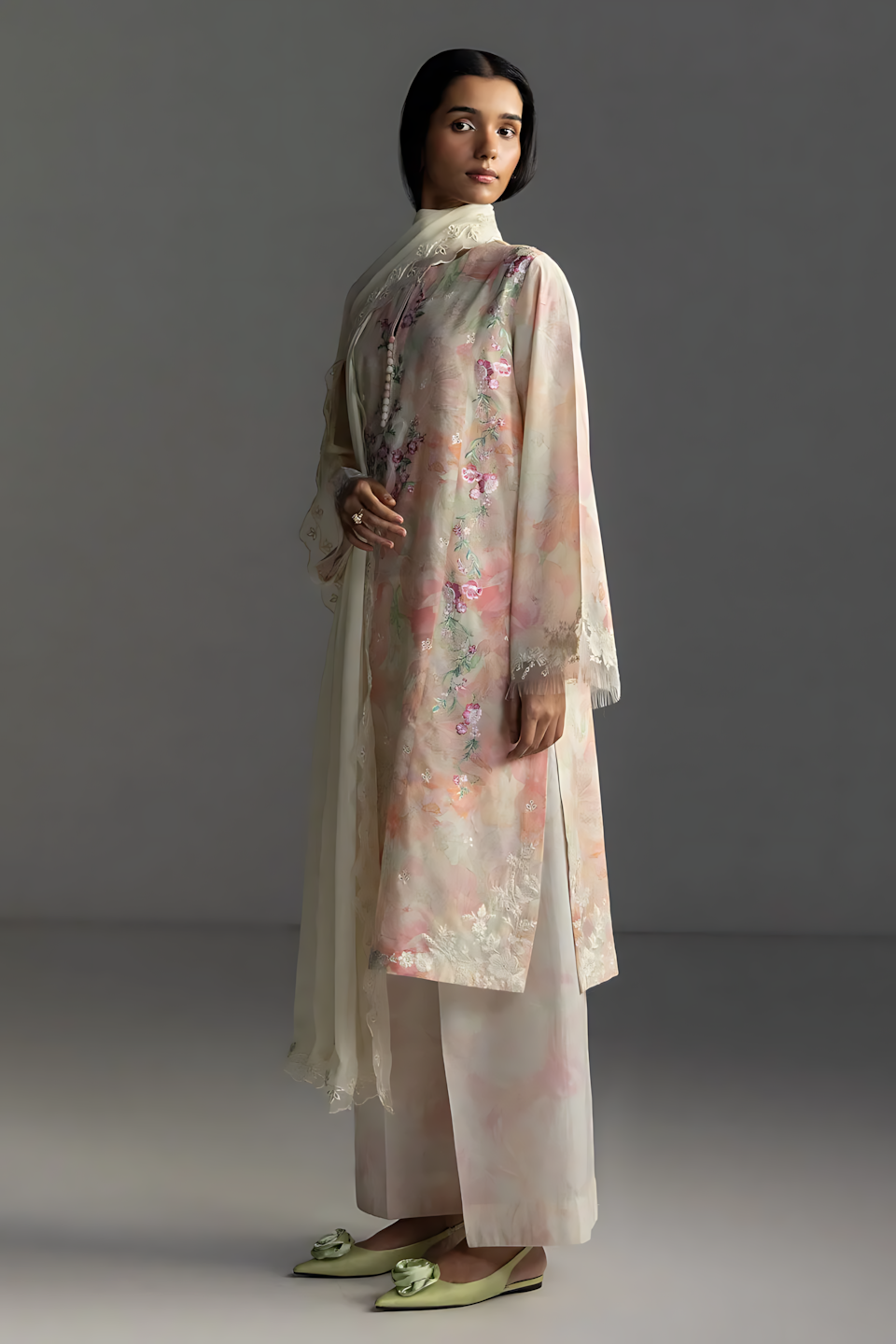 Pakistani Zara Shahjahan Coco Lawn Unstitched Three Piece - Pale Taupe