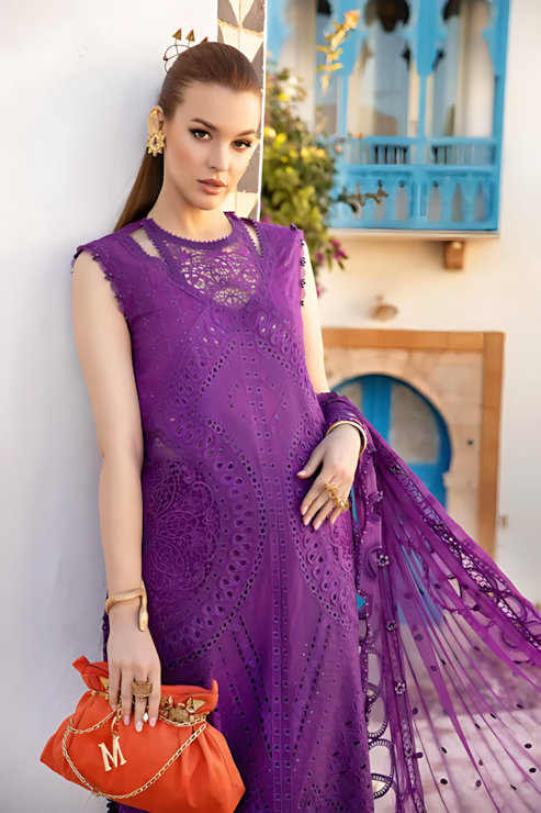 Pakistani Maria B Lawn Unstitched Three Piece - Purple