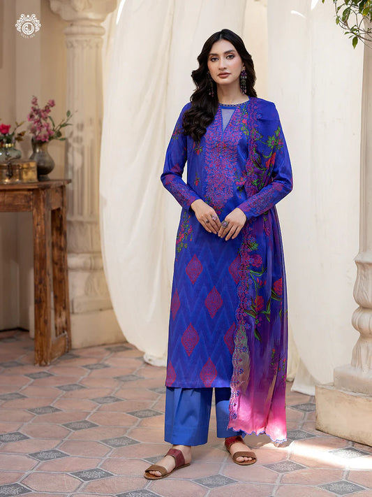 Pakistani Rang Pasand by Gulljee Digital Printed Lawn Unstitched Three Piece - Sapphire Blue