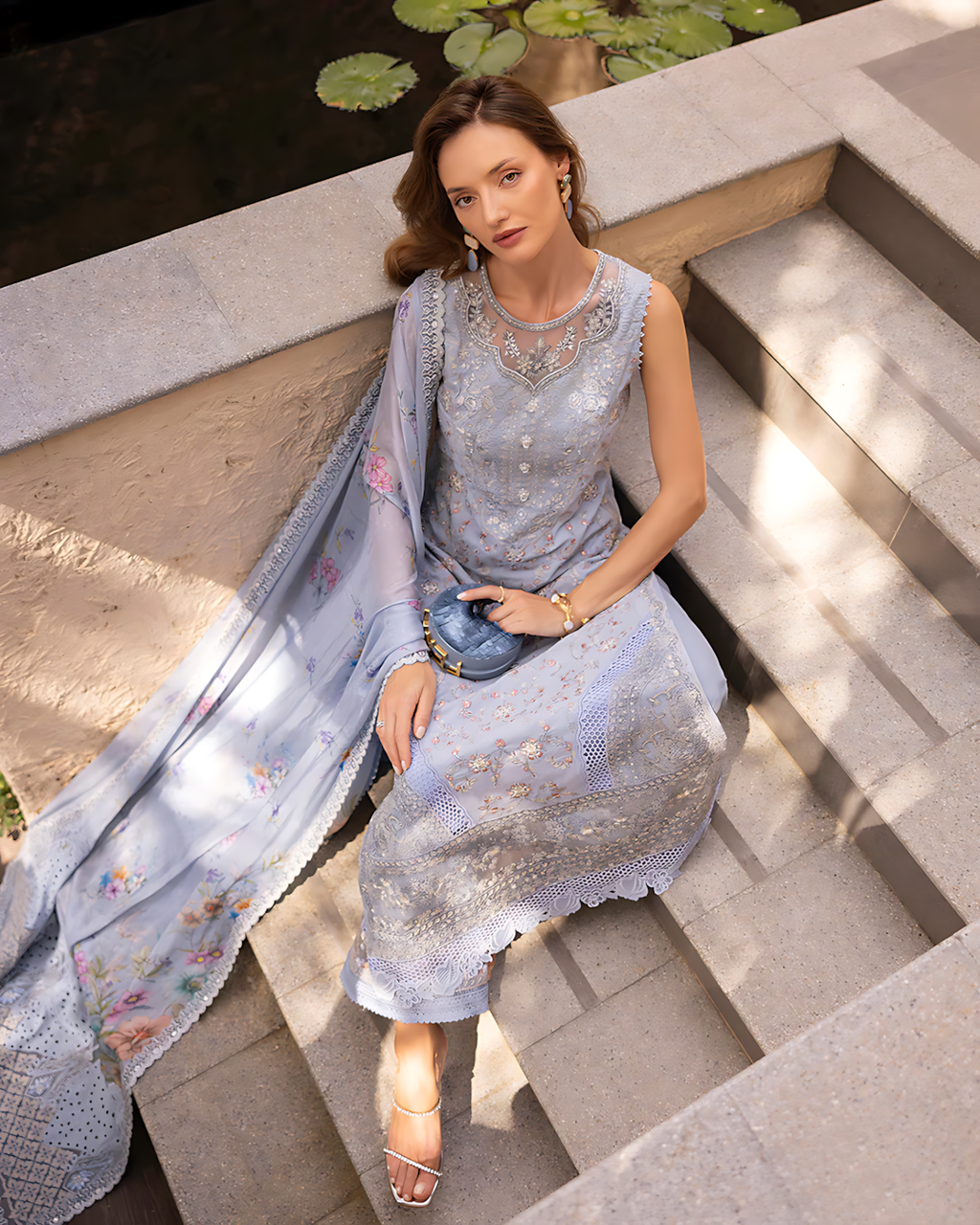 Pakistani Liana By Faiza Saqlain Unstitched Lawn Three Piece - Pastel Blue