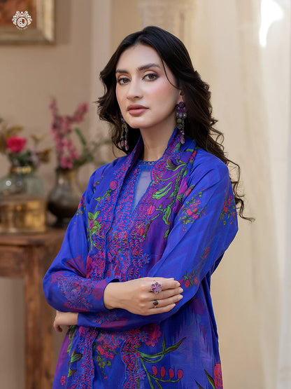 Pakistani Rang Pasand by Gulljee Digital Printed Lawn Unstitched Three Piece - Sapphire Blue