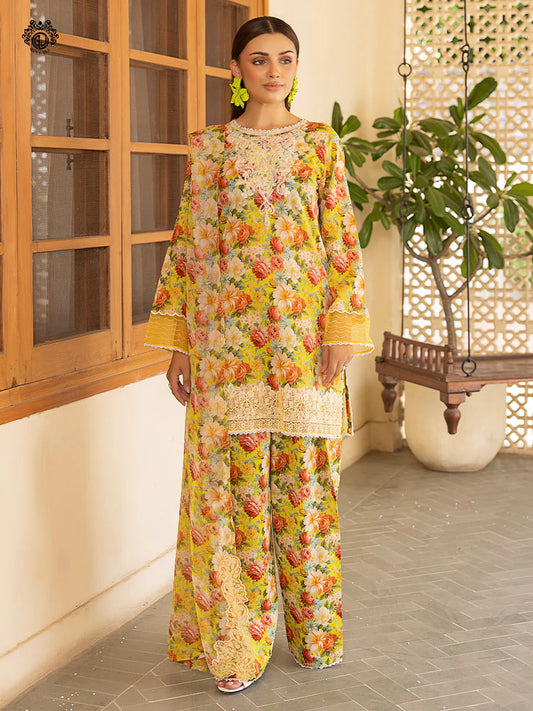 Pakistani Ziva by Gulljee Floral Printed Lawn Unstitched Three Piece - Sunglow