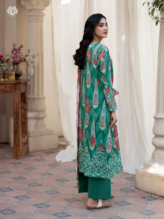 Pakistani Rang Pasand by Gulljee Digital Printed Lawn Unstitched Three Piece - Turtle Green