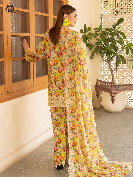 Pakistani Ziva by Gulljee Floral Printed Lawn Unstitched Three Piece - Sunglow
