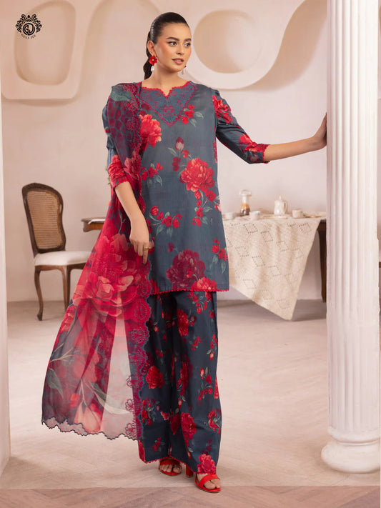 Pakistani Ziva by Gulljee Digital Printed Lawn Unstitched Three Piece - Mid Grey