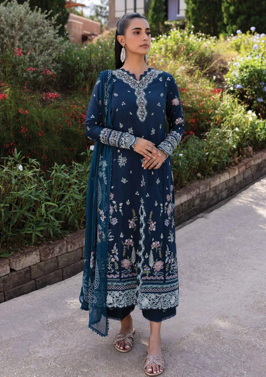 Pakistani Qline by Qalamkar Embroidered Lawn Unstitched Three Piece - Bleu