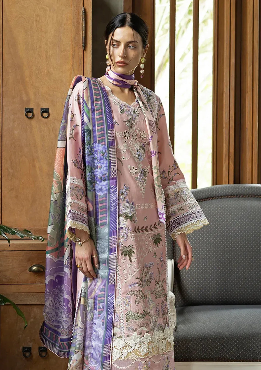 Pakistani Eastern Lawn Three Piece Suit - Pink