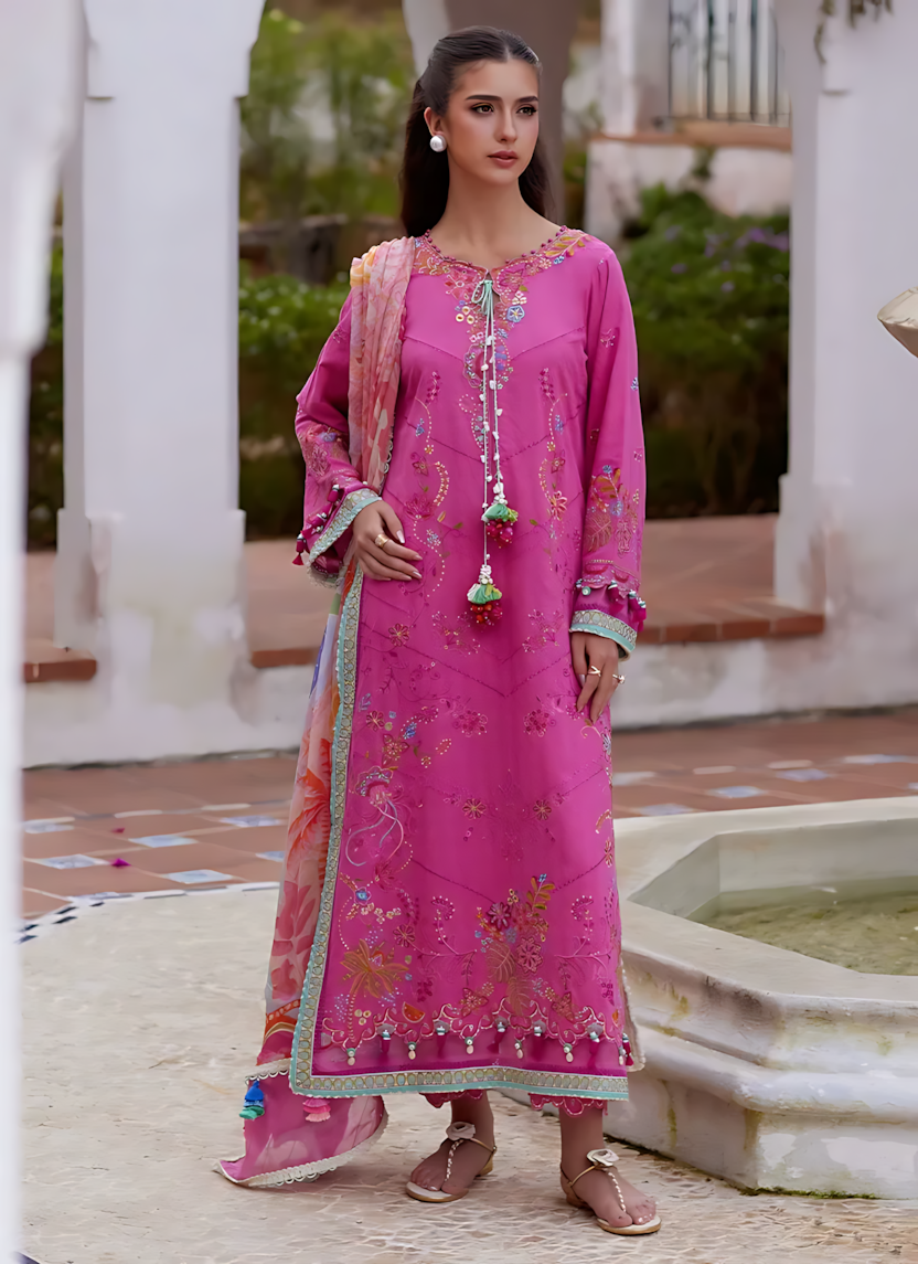 Pakistani Farah Talib Aziz Lawn Unstitched Three Piece - Pink