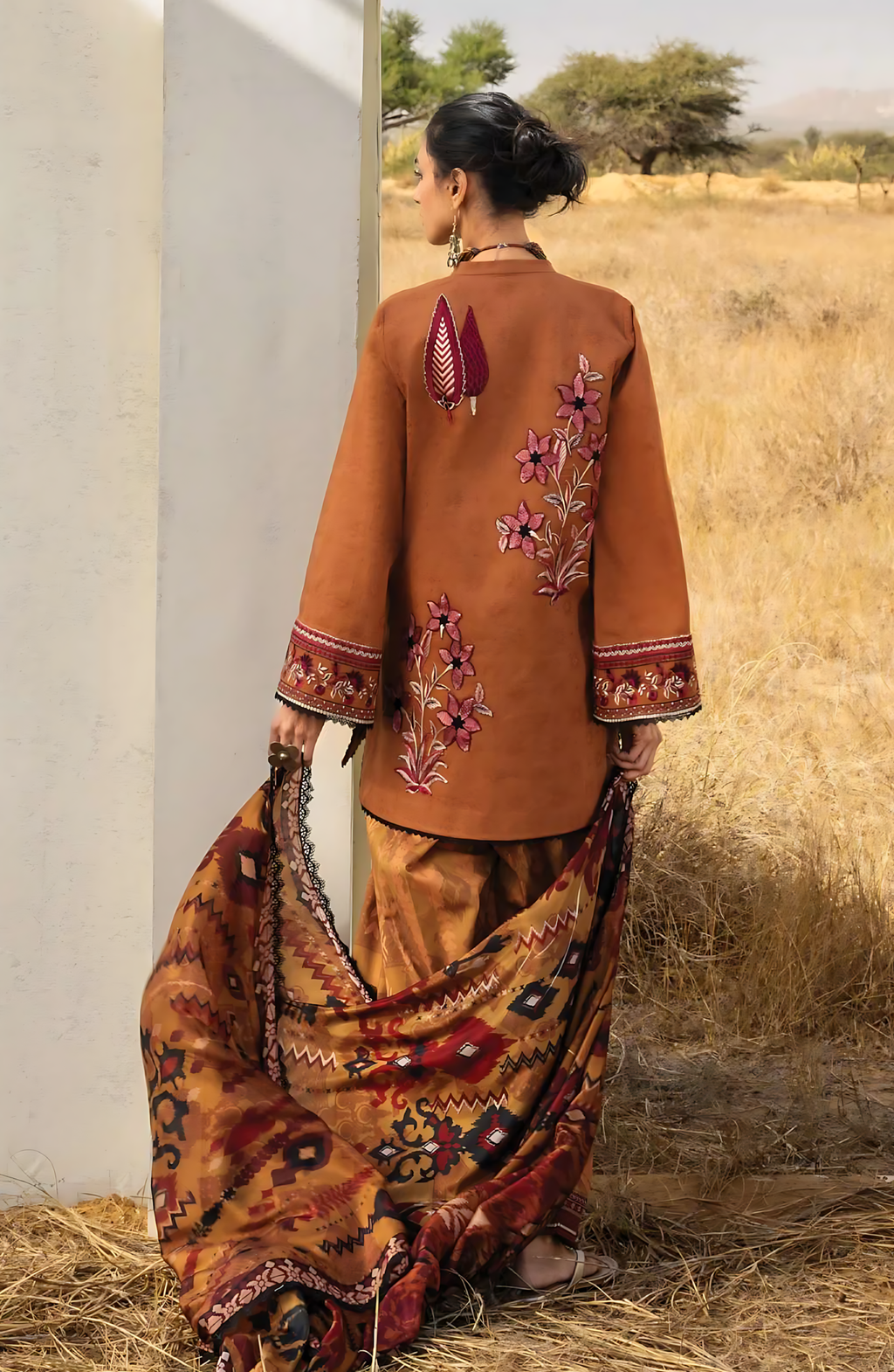 Pakistani Zainab Chottani Embroidered Jacquard Unstitched Three Piece - Brown