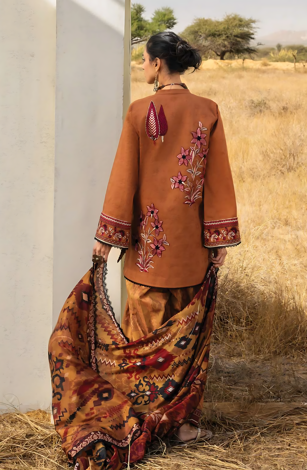 Pakistani Zainab Chottani Embroidered Jacquard Unstitched Three Piece - Brown