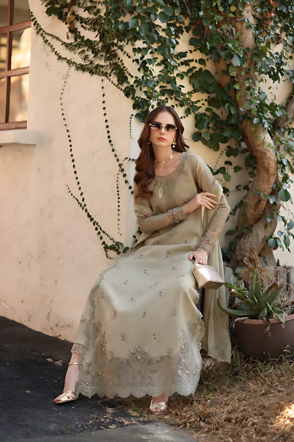 Pakistani Noor By Saadia Asad Lawn Unstitched Three Piece - Pale Oyster