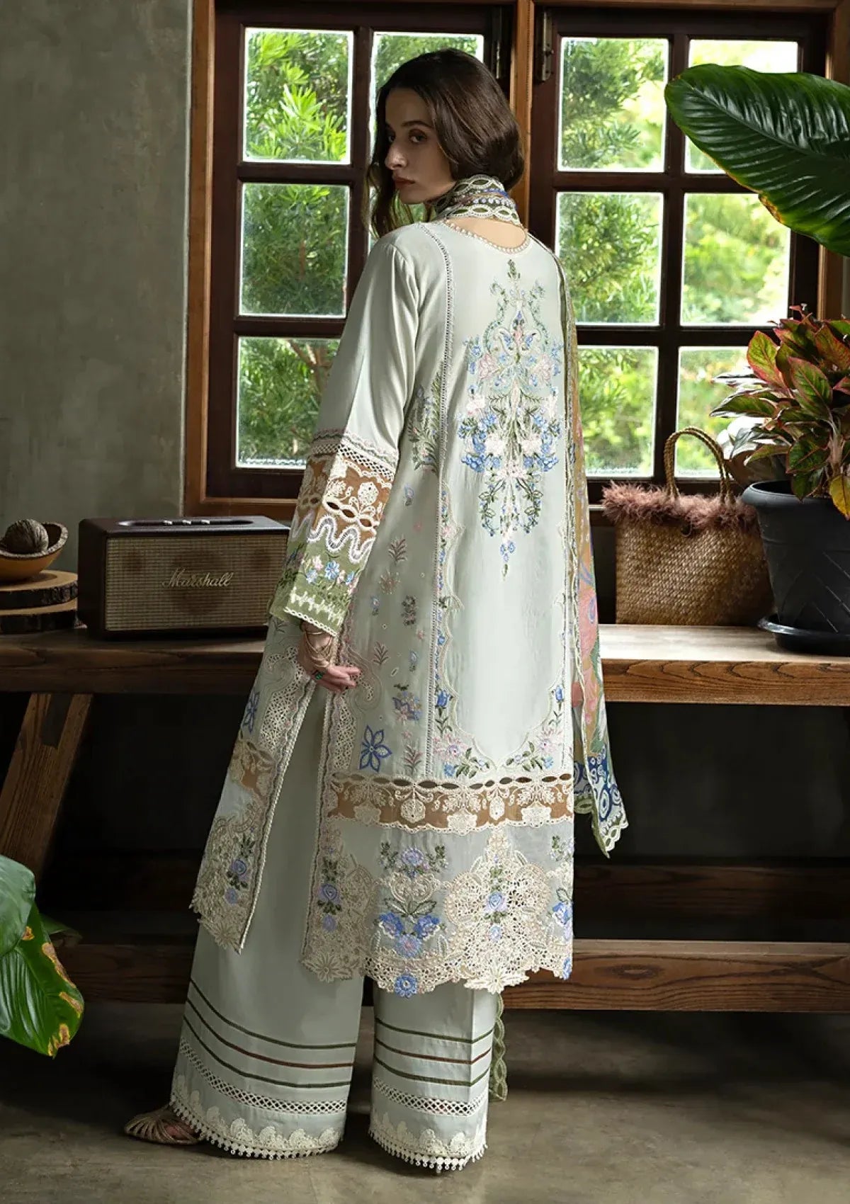 Pakistani Eastern Lawn Three Piece Suit - Mint Green