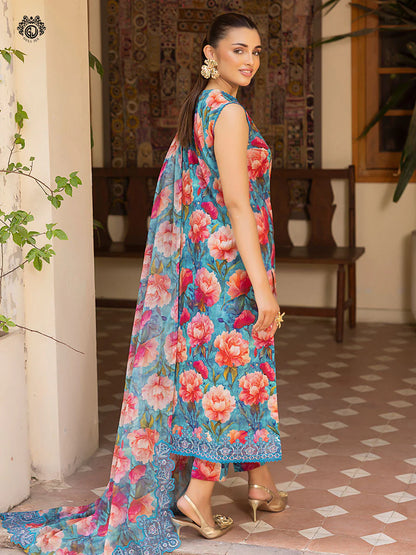 Pakistani Ziva by Gulljee Floral Printed Lawn Unstitched Three Piece - Blue Hosta
