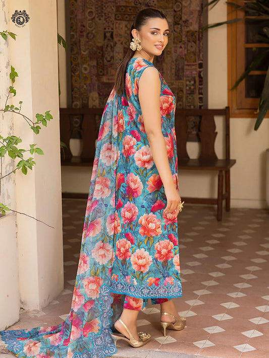 Pakistani Ziva by Gulljee Floral Printed Lawn Unstitched Three Piece - Blue Hosta