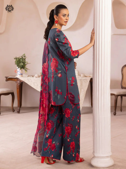 Pakistani Ziva by Gulljee Digital Printed Lawn Unstitched Three Piece - Mid Grey