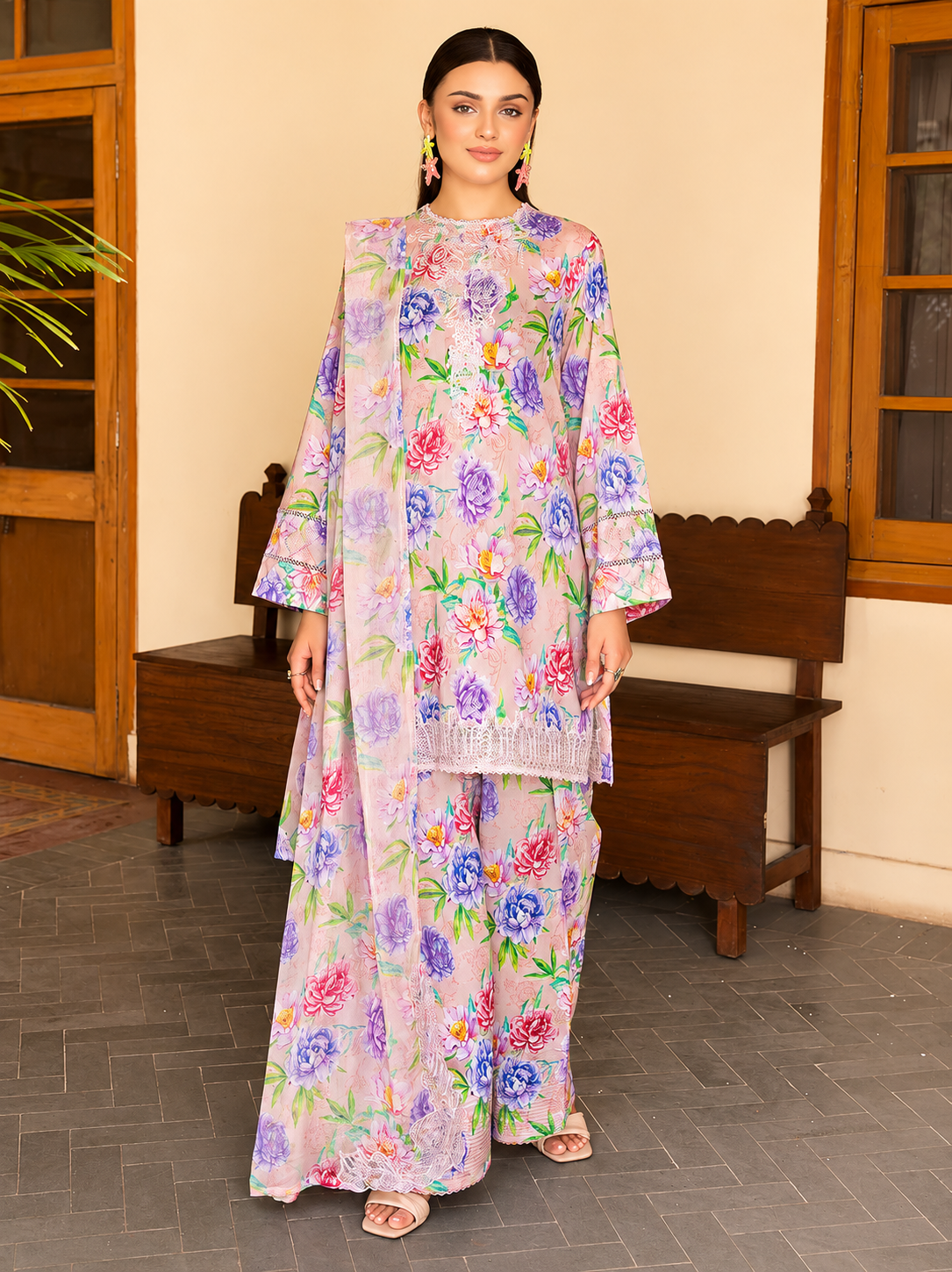Pakistani Gulljee Unstitched Lawn Three Piece - Oyster Pink