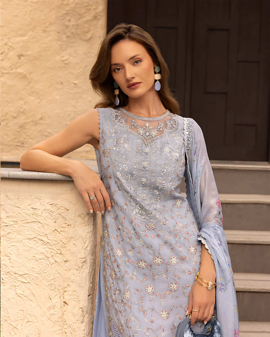 Pakistani Liana By Faiza Saqlain Unstitched Lawn Three Piece - Pastel Blue