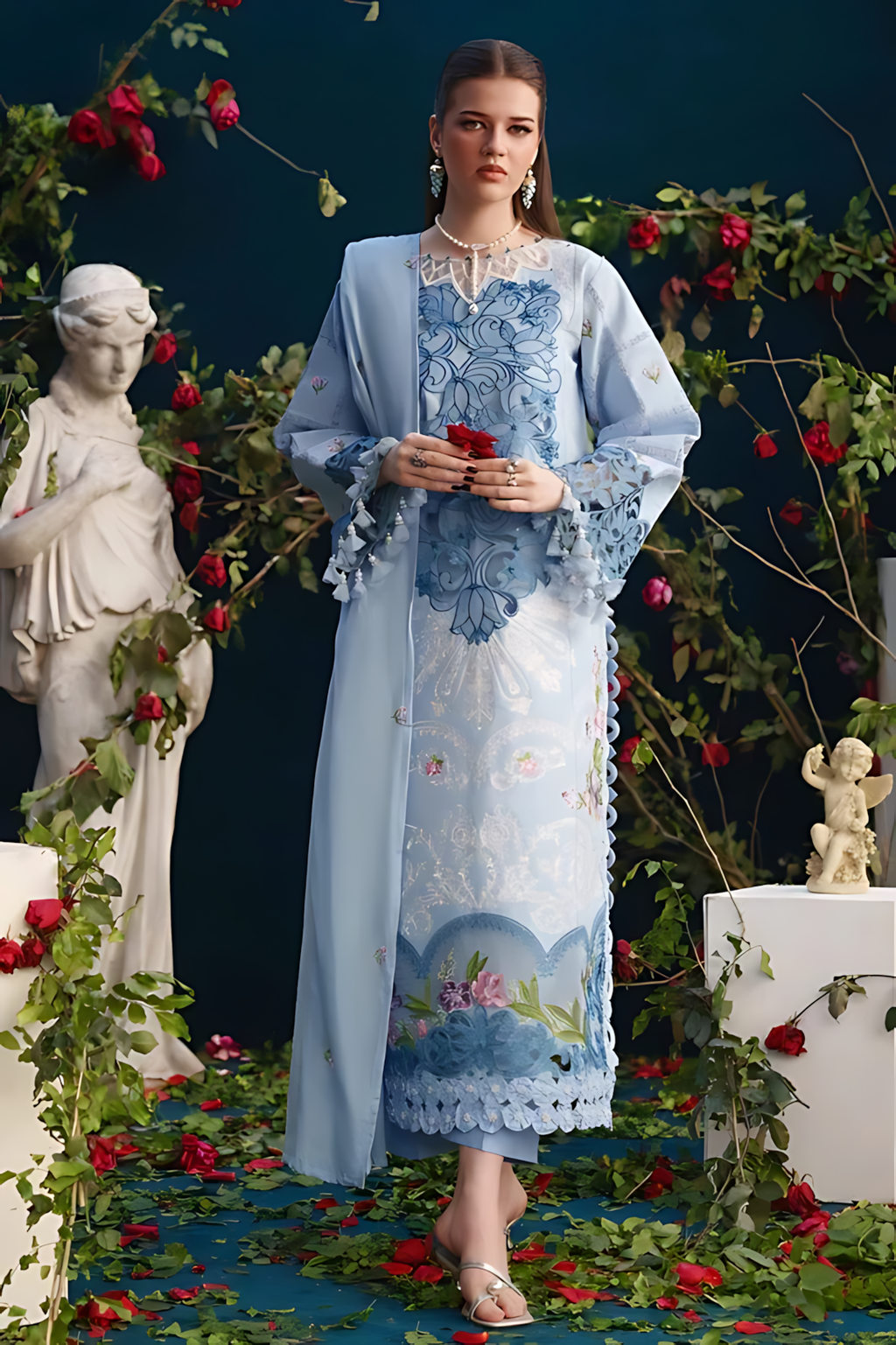 Pakistani Parishay Unstitched Lawn Three Piece - Blue Yonder