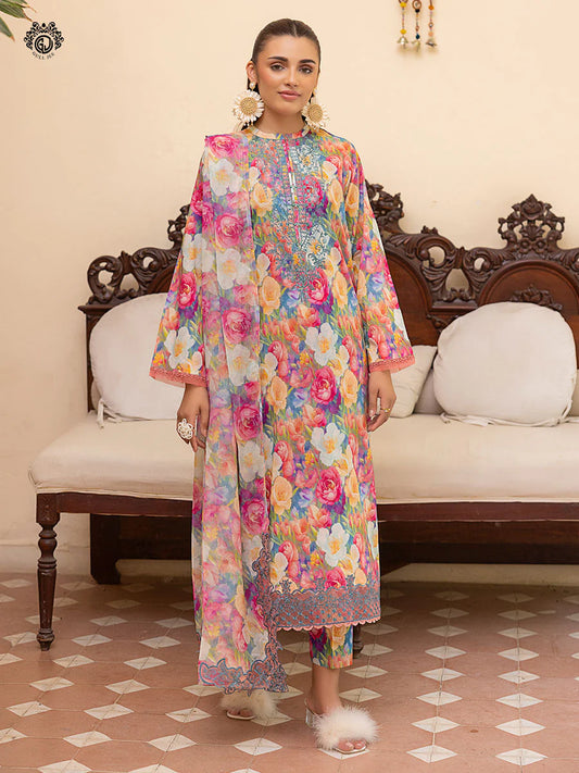 Pakistani Ziva by Gulljee Floral Printed Lawn Unstitched Three Piece - Tacao