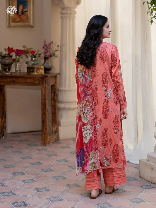 Pakistani Rang Pasand by Gulljee Digital Printed Lawn Unstitched Three Piece - Dark Peach