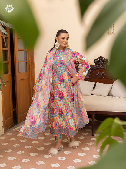 Pakistani Ziva by Gulljee Floral Printed Lawn Unstitched Three Piece - Tacao