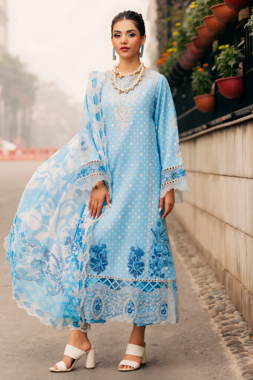 Pakistani Charizma Swiss Miss Unstitched Three Piece - Sky Blue