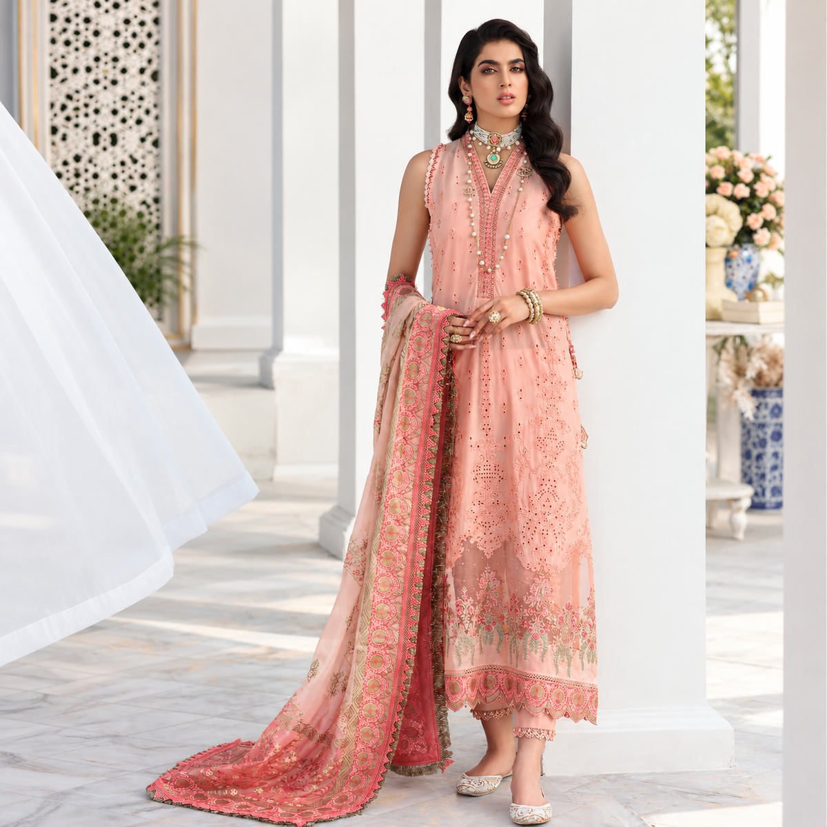 Pakistani Embroidered Chikankari Lawn Unstitched Three Piece Suit