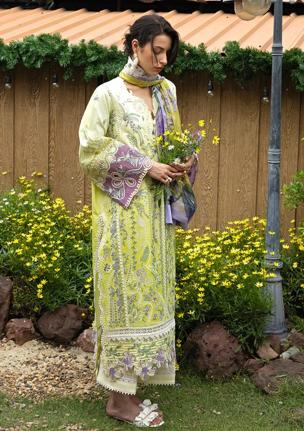 Pakistani Eastern Lawn Three Piece Suit - Green