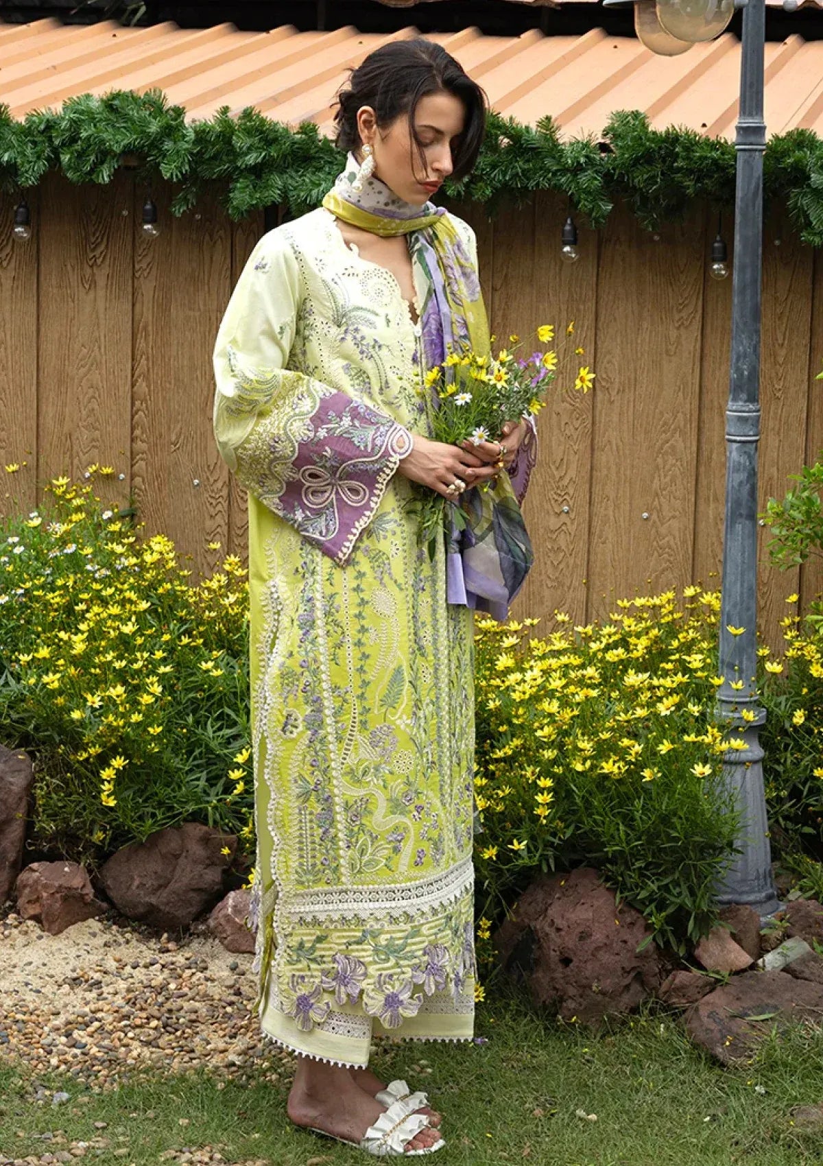 Pakistani Eastern Lawn Three Piece Suit - Green