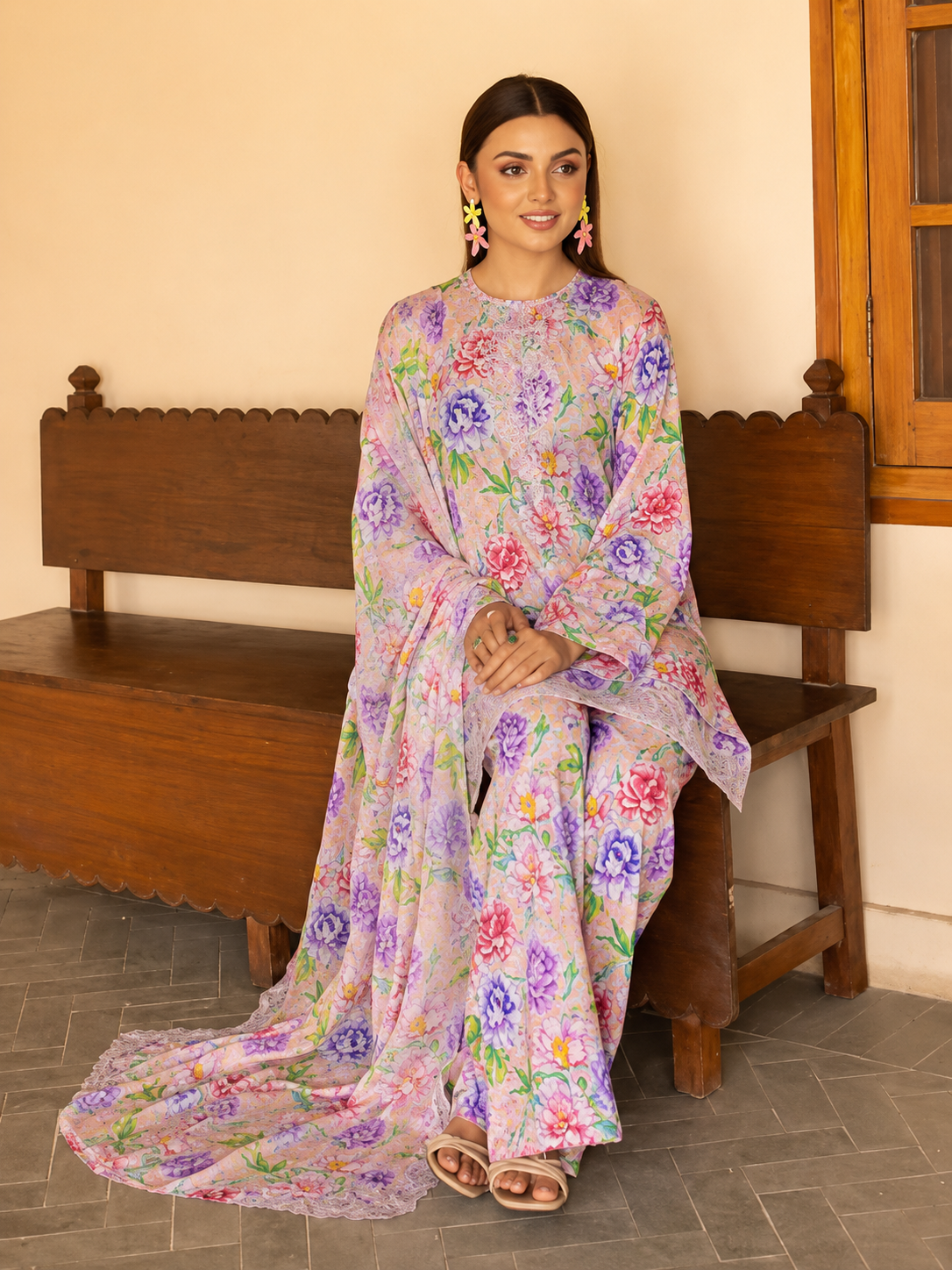 Pakistani Gulljee Unstitched Lawn Three Piece - Oyster Pink