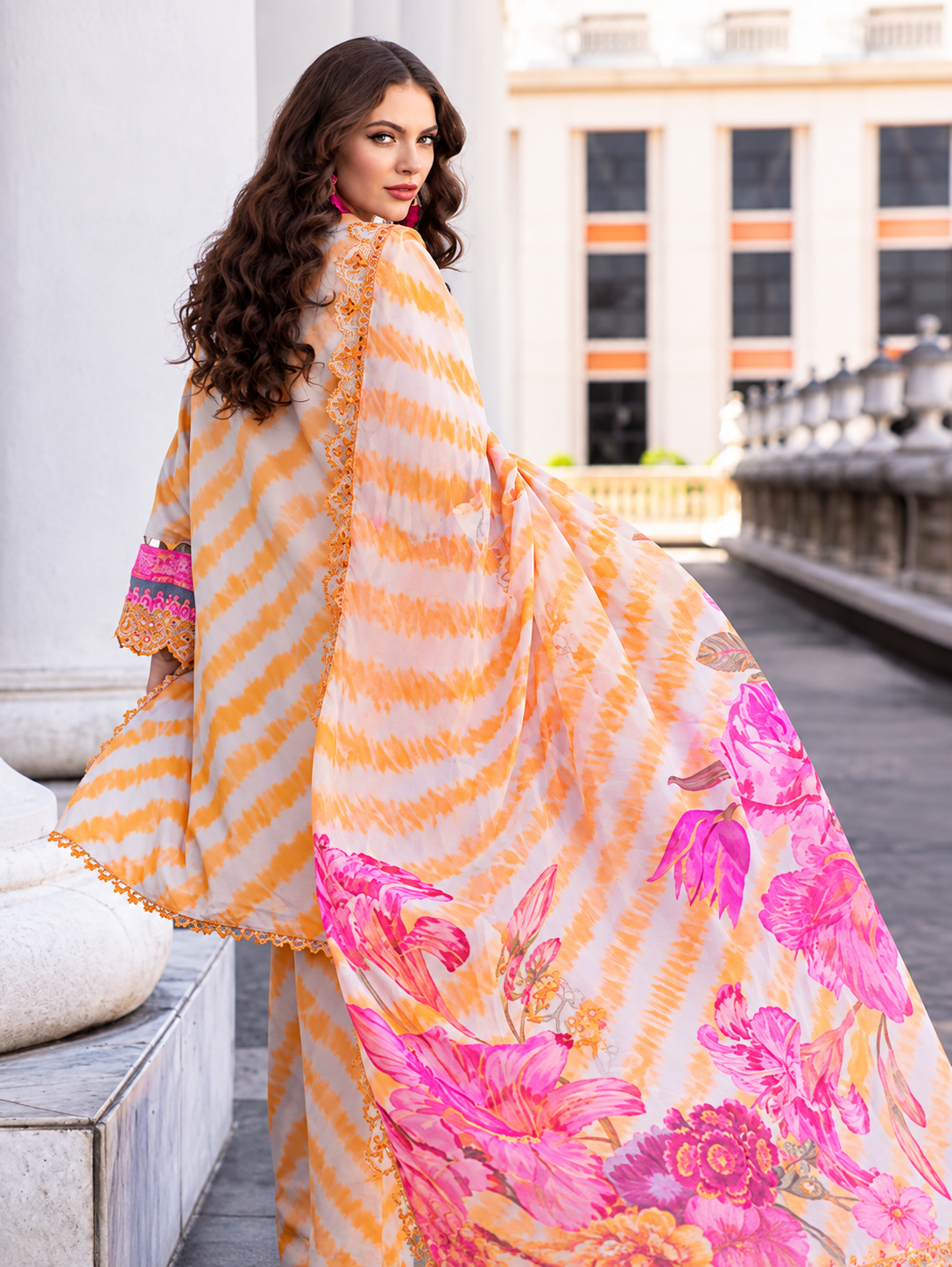 Pakistani Embroidered Printed Lawn Unstitched Suit With Chiffon Dupatta