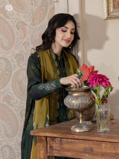 Pakistani Rang Pasand by Gulljee Digital Printed Lawn Unstitched Three Piece - Lunar Green