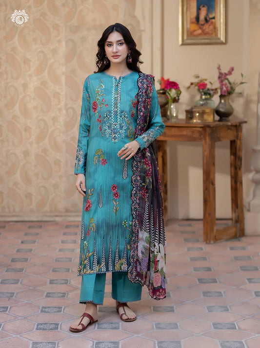 Pakistani Rang Pasand by Gulljee Digital Printed Lawn Unstitched Three Piece - Hippie Blue