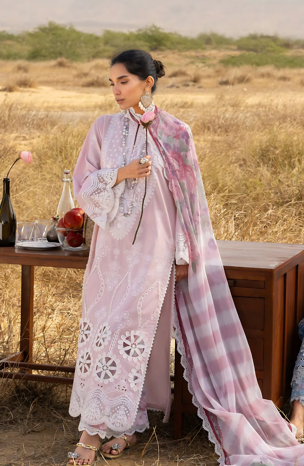 Pakistani Zainab Chottani Embroidered Jacquard Unstitched Three Piece - Pink
