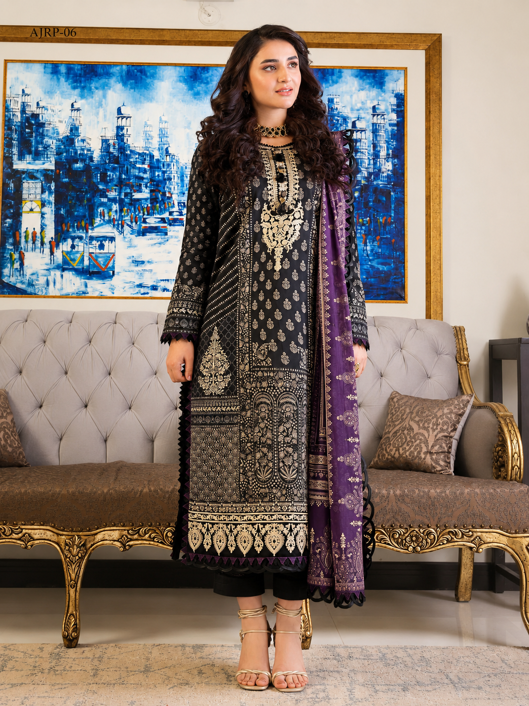 Pakistani Rania by Asim Jofa Lawn Unstitched Three Piece - Black