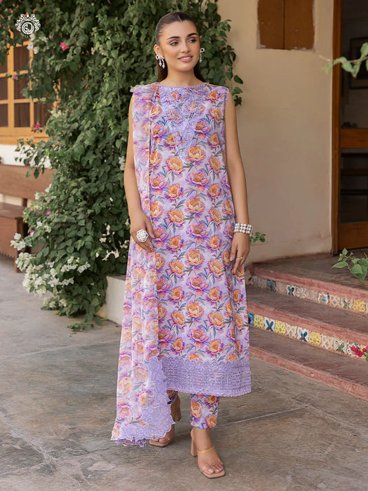 Pakistani Ziva by Gulljee Floral Printed Lawn Unstitched Three Piece - Martini