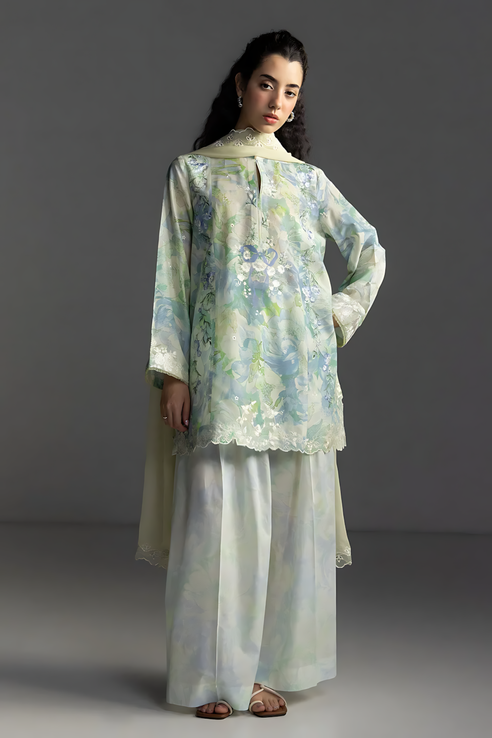 Pakistani Zara Shahjahan Coco Lawn Unstitched Three Piece - Sea Mist